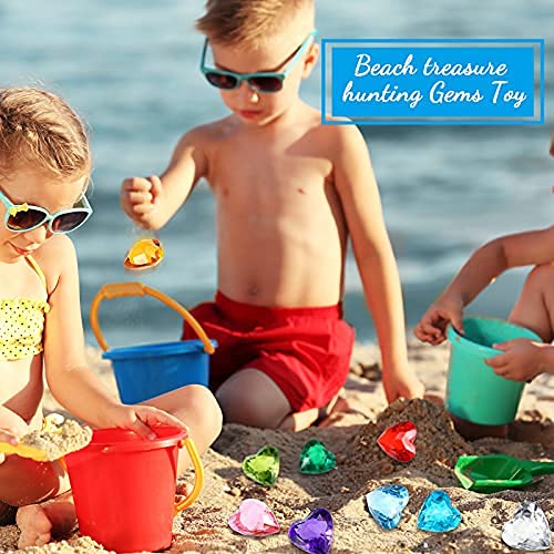 Hicarer 20 Acrylic Heart Gems for Pool Diving & Treasure Hunts - 12 Colors, 1.58 Inch