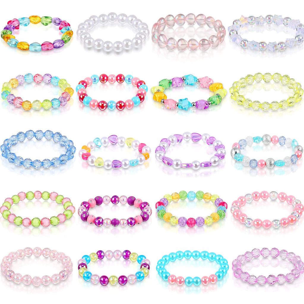 Hicarer 20-Piece Rainbow Bead Bracelets for Girls – Stretchy Princess Bracelets for Birthdays and Dress-Up