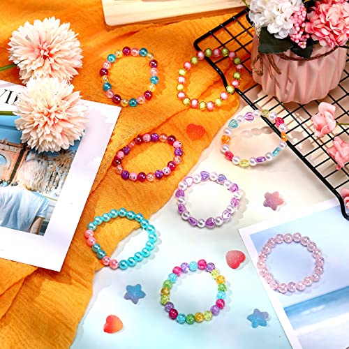 Hicarer 20-Piece Rainbow Bead Bracelets for Girls – Stretchy Princess Bracelets for Birthdays and Dress-Up