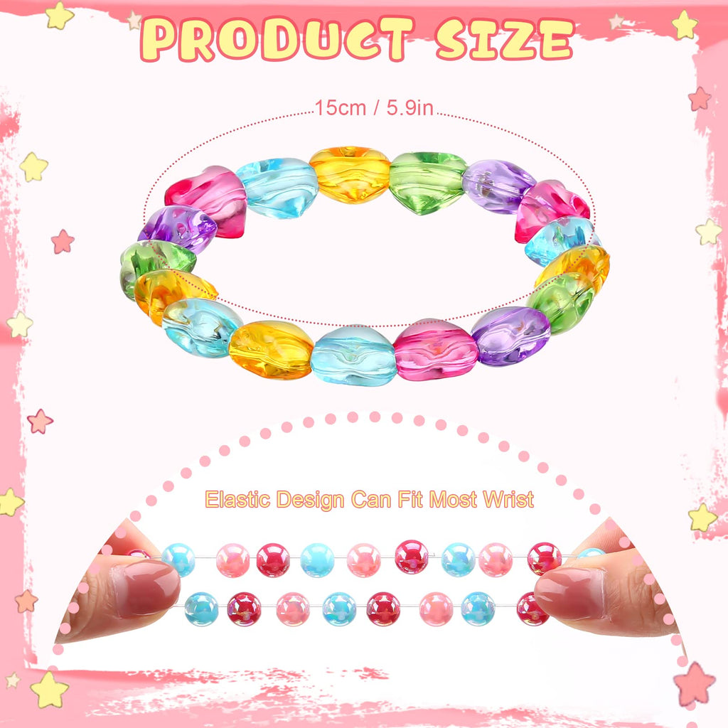 Hicarer 20-Piece Rainbow Bead Bracelets for Girls – Stretchy Princess Bracelets for Birthdays and Dress-Up