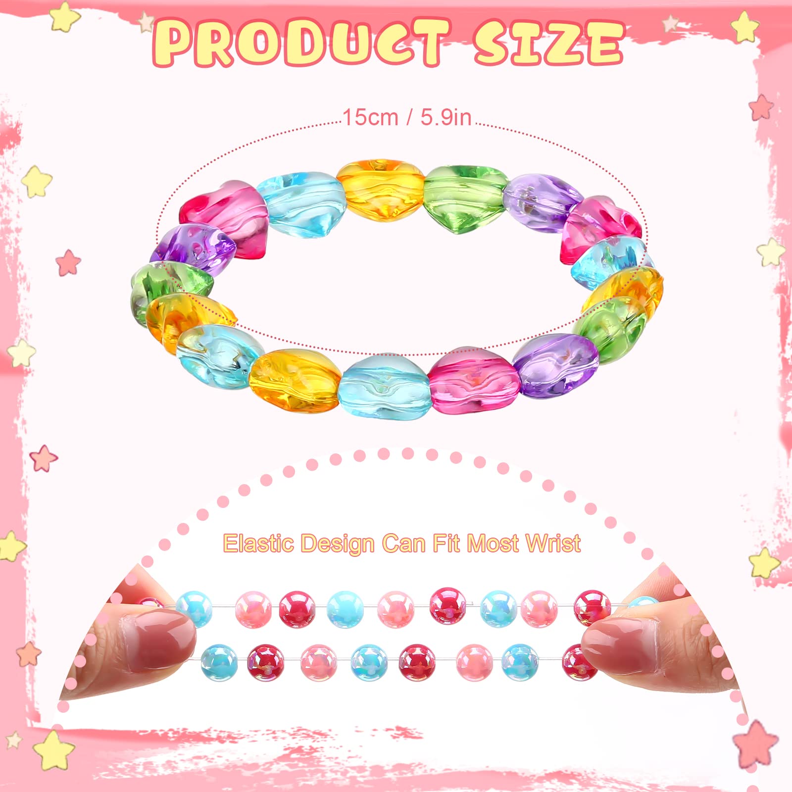 Hicarer 20-Piece Rainbow Bead Bracelets for Girls – Stretchy Princess Bracelets for Birthdays and Dress-Up