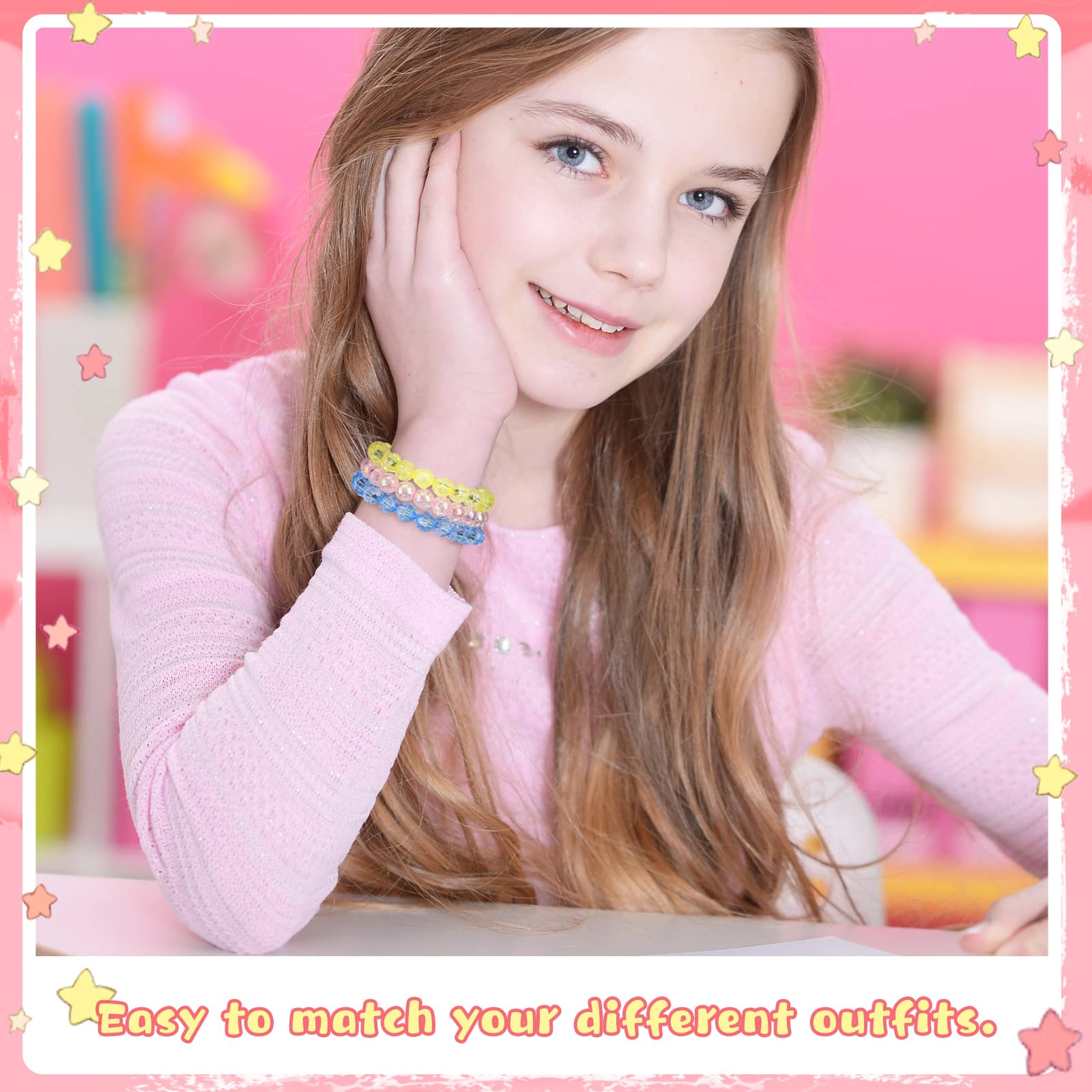 Hicarer 20-Piece Rainbow Bead Bracelets for Girls – Stretchy Princess Bracelets for Birthdays and Dress-Up