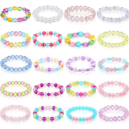 Hicarer 20-Piece Rainbow Bead Bracelets for Girls – Stretchy Princess Bracelets for Birthdays and Dress-Up