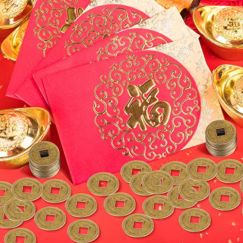 Hicarer 230-Piece Chinese Feng Shui Coins Set with Red Ropes for Good Luck, Wealth, and Health – Imitation Qing Dynasty I-Ching Coins in 5 Styles