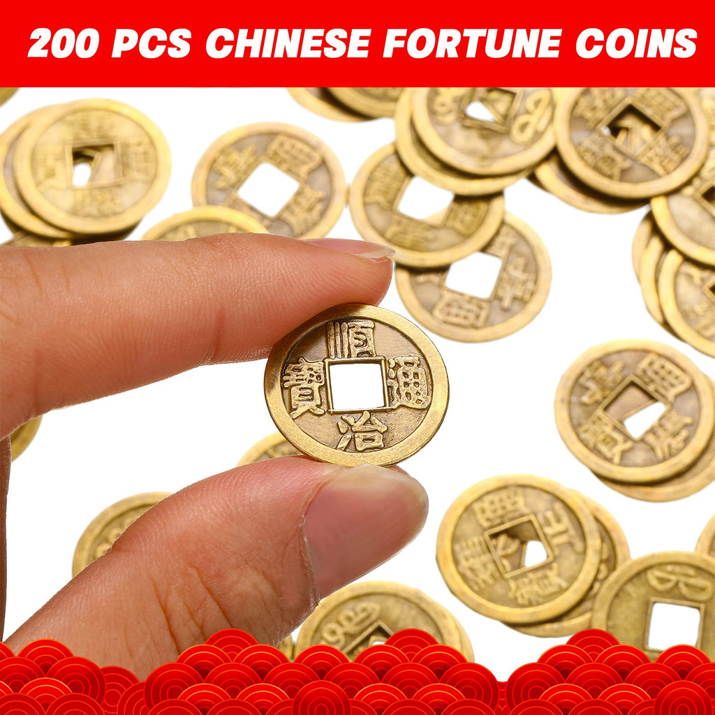 Hicarer 230-Piece Chinese Feng Shui Coins Set with Red Ropes for Good Luck, Wealth, and Health – Imitation Qing Dynasty I-Ching Coins in 5 Styles