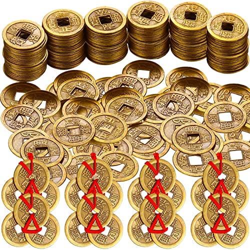 Hicarer 230-Piece Chinese Feng Shui Coins Set with Red Ropes for Good Luck, Wealth, and Health – Imitation Qing Dynasty I-Ching Coins in 5 Styles