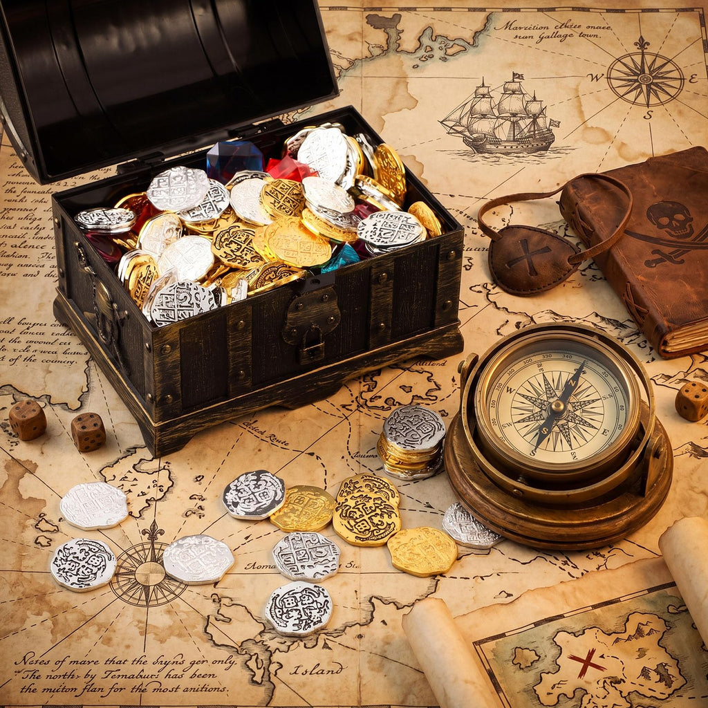 Hicarer 35-Piece Pirate Coin Set – Metal Treasure Coins in Bronze, Gold & Silver for Games and Party Decor