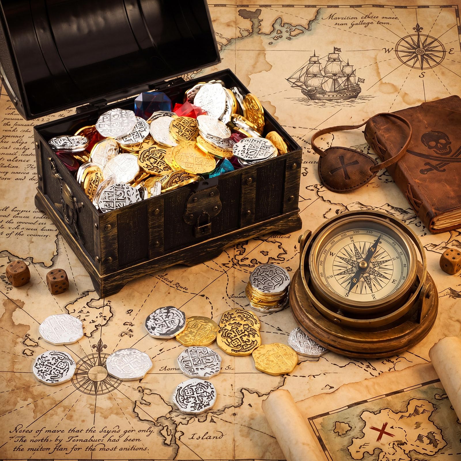 Hicarer 35-Piece Pirate Coin Set – Metal Treasure Coins in Bronze, Gold & Silver for Games and Party Decor