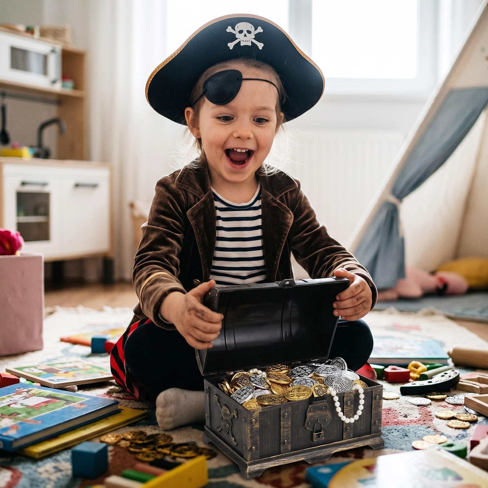 Hicarer 35-Piece Pirate Coin Set – Metal Treasure Coins in Bronze, Gold & Silver for Games and Party Decor
