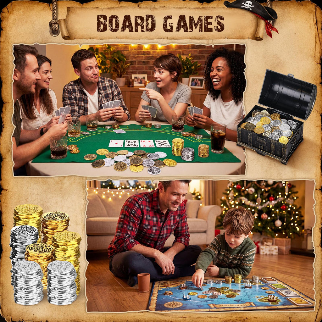 Hicarer 35-Piece Pirate Coin Set – Metal Treasure Coins in Bronze, Gold & Silver for Games and Party Decor