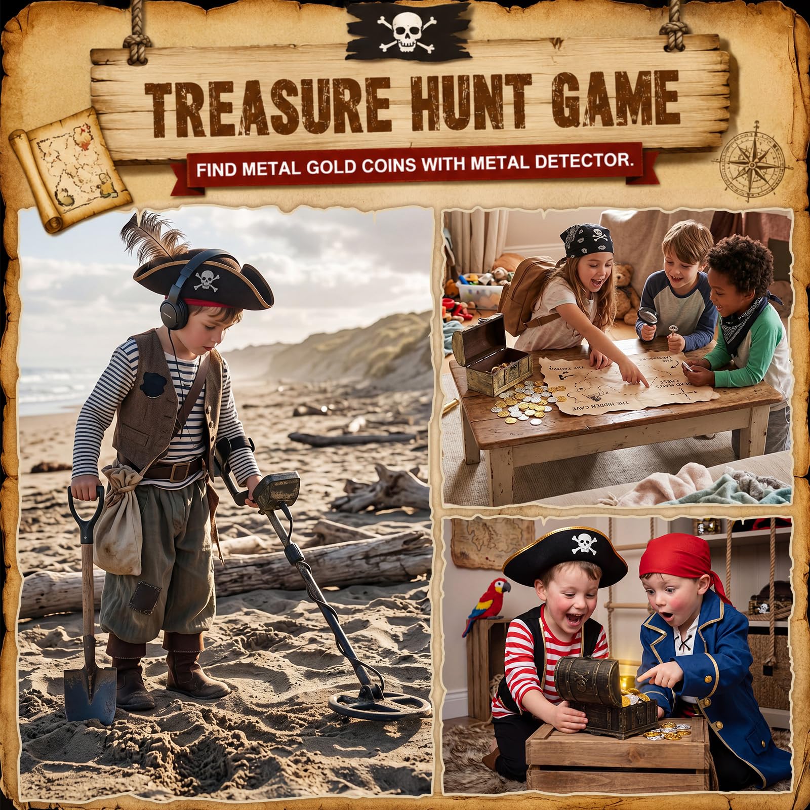 Hicarer 35-Piece Pirate Coin Set – Metal Treasure Coins in Bronze, Gold & Silver for Games and Party Decor