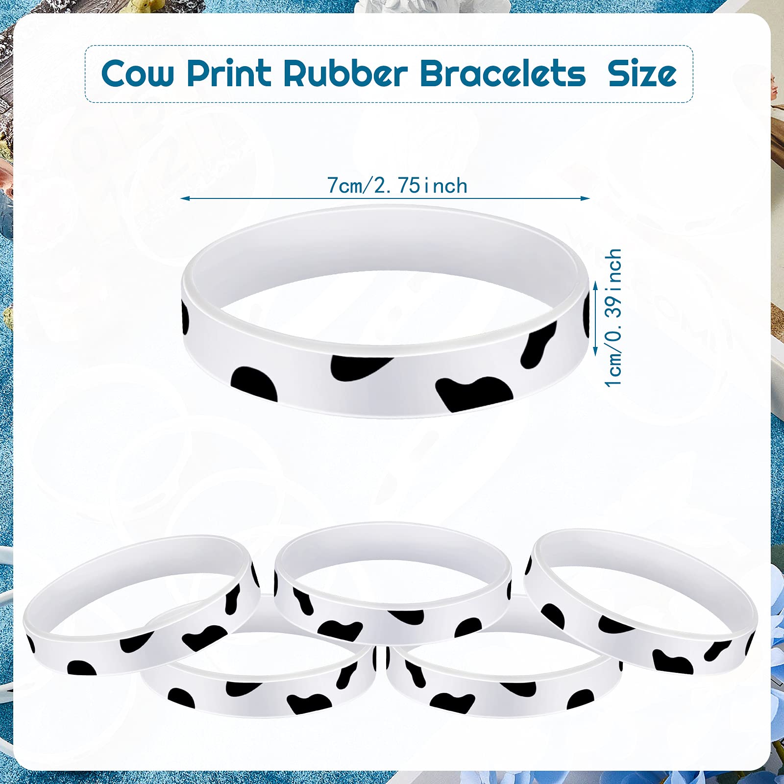 Hicarer Cow Print Rubber Slap Bracelets - 48 Pack, Silicone Western Party Favors