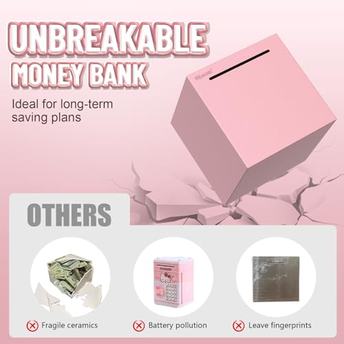 Hicocool Stainless Steel Piggy Bank for Adults – Unbreakable, Break-to-Open Money Box in Glitter Pink, Palm Size