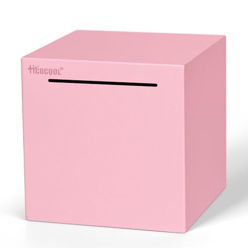 Hicocool Stainless Steel Piggy Bank for Adults – Unbreakable, Break-to-Open Money Box in Glitter Pink, Palm Size