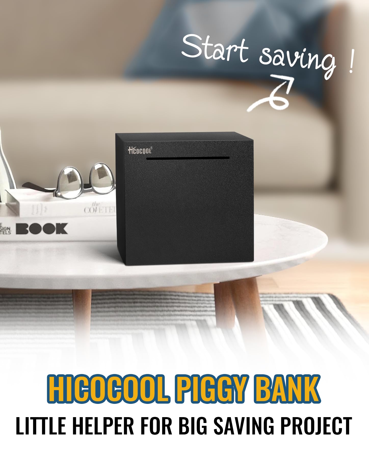 hicocool Starry Black Stainless Steel Piggy Bank – Must Break to Open, 4.72 Inches (Black)