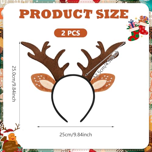 Hifot 2 Pack Reindeer Headbands for Adults - Adjustable Christmas Head Boppers with Antler Ears