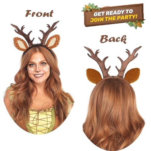 Hifot 2 Pack Reindeer Headbands for Adults - Adjustable Christmas Head Boppers with Antler Ears