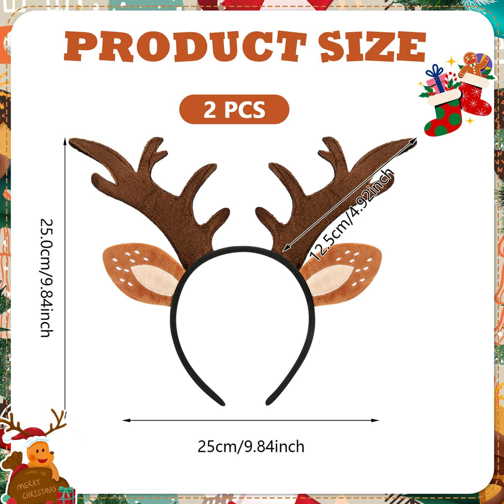 Hifot 2 Pack Reindeer Headbands for Adults - Adjustable Christmas Head Boppers with Antler Ears