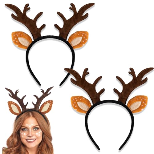 Hifot 2 Pack Reindeer Headbands for Adults - Adjustable Christmas Head Boppers with Antler Ears