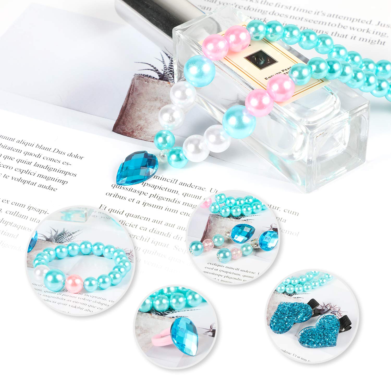 Hifot Kids Jewelry Set with Plush Handbag and Hair Clips for Dress-Up Play