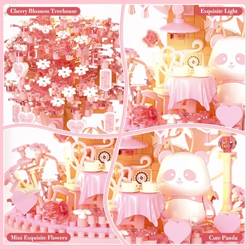 HIGH GODO Cherry Blossom Building Set (557 Pieces) with Dust Cover - Mini Japanese House Model for Home Office Decor, Creative Gift for Ages 14+