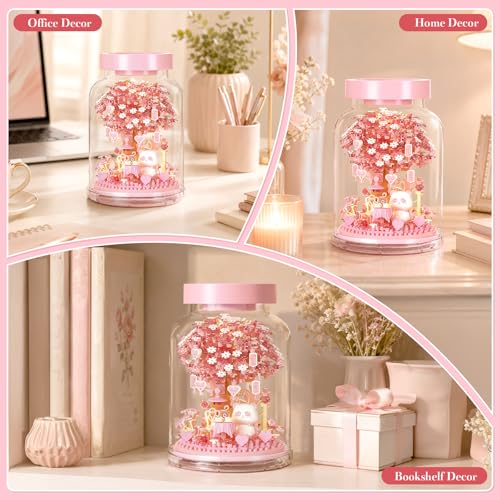 HIGH GODO Cherry Blossom Building Set (557 Pieces) with Dust Cover - Mini Japanese House Model for Home Office Decor, Creative Gift for Ages 14+