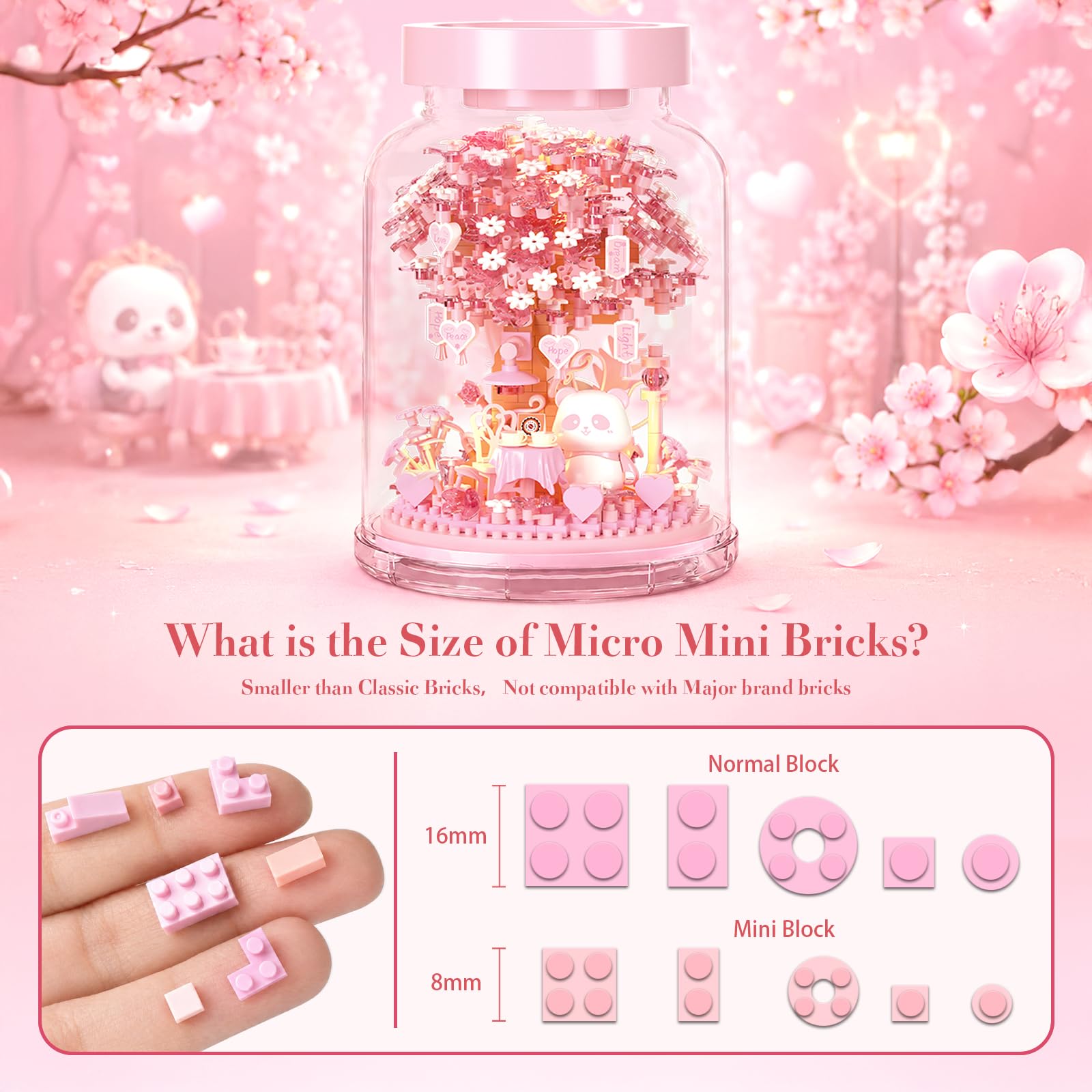 HIGH GODO Cherry Blossom Building Set (557 Pieces) with Dust Cover - Mini Japanese House Model for Home Office Decor, Creative Gift for Ages 14+