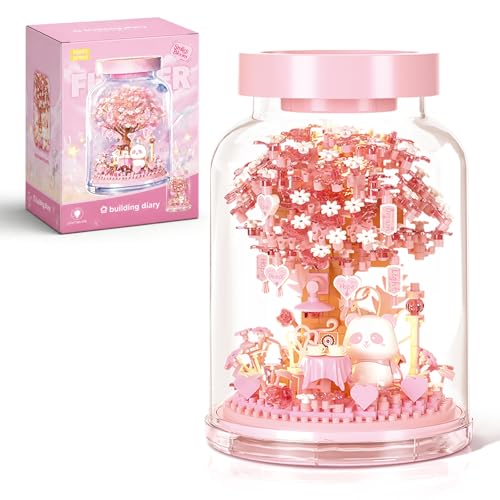 HIGH GODO Cherry Blossom Building Set (557 Pieces) with Dust Cover - Mini Japanese House Model for Home Office Decor, Creative Gift for Ages 14+