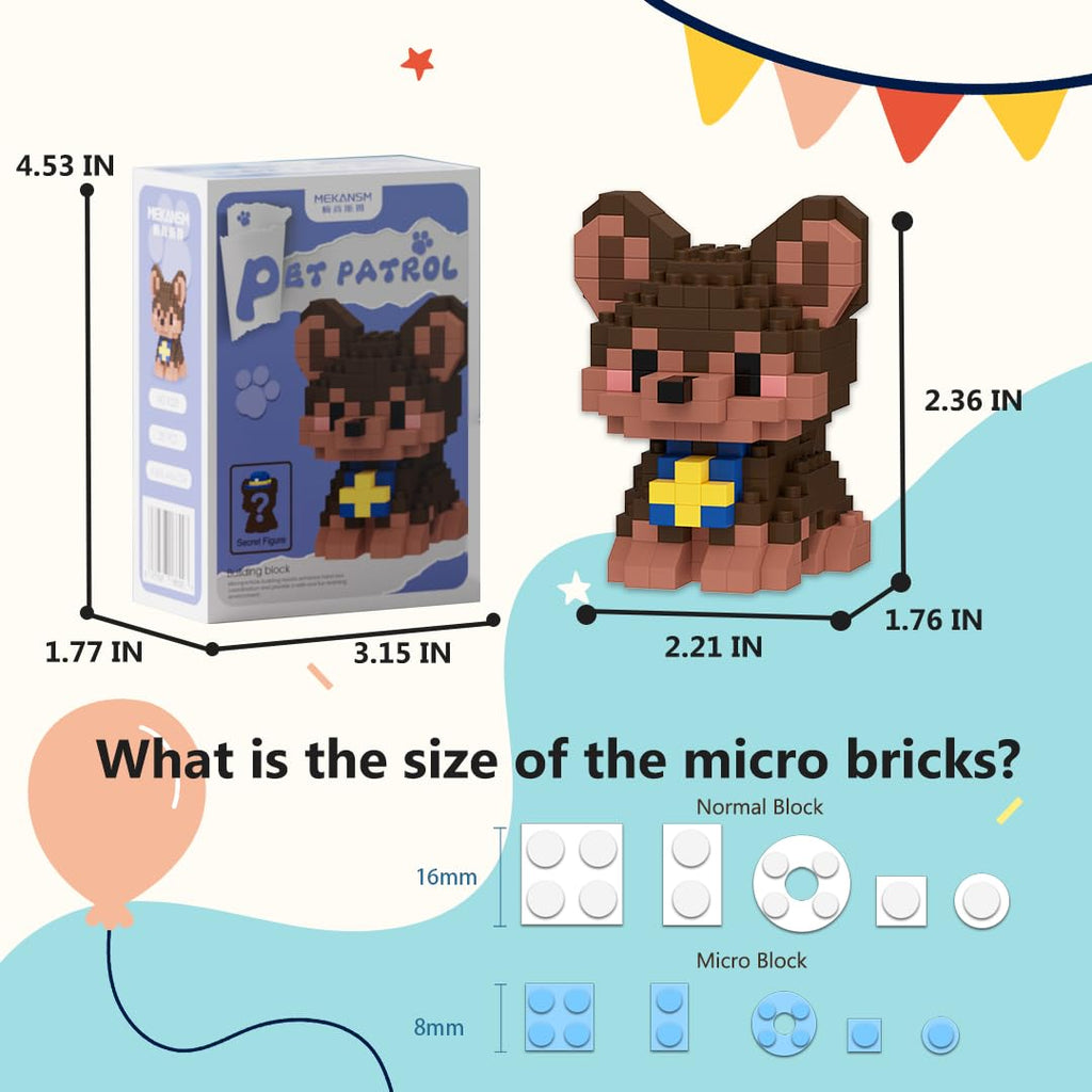 HIGH GODO Dog Party Favors Building Set - 6 Pack Mini Dogs Micro Blocks for Ages 14+
