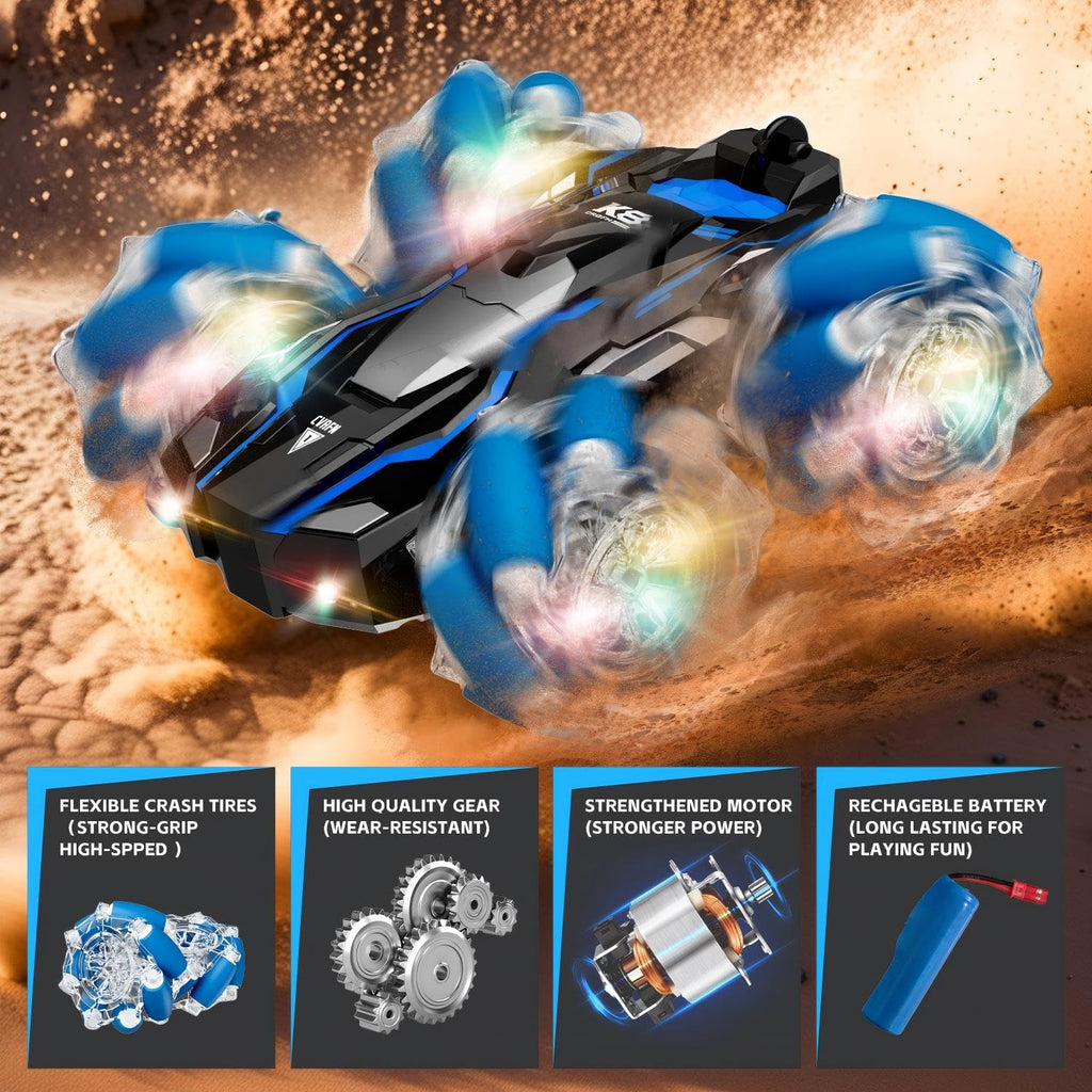 Highmall 1:16 Scale Gesture Sensing RC Stunt Car - 15 KM/H, 4WD, LED Lights, 2.4GHz, for Ages 8-13