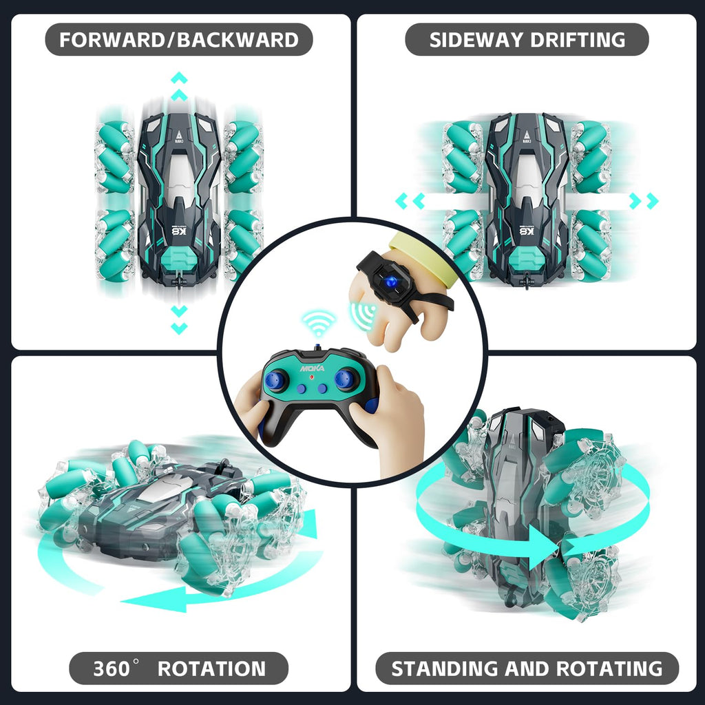 Highmall 1:16 Scale Gesture Sensing RC Stunt Car - 15 KM/H, 4WD, LED Lights, 2.4GHz, for Ages 8-13
