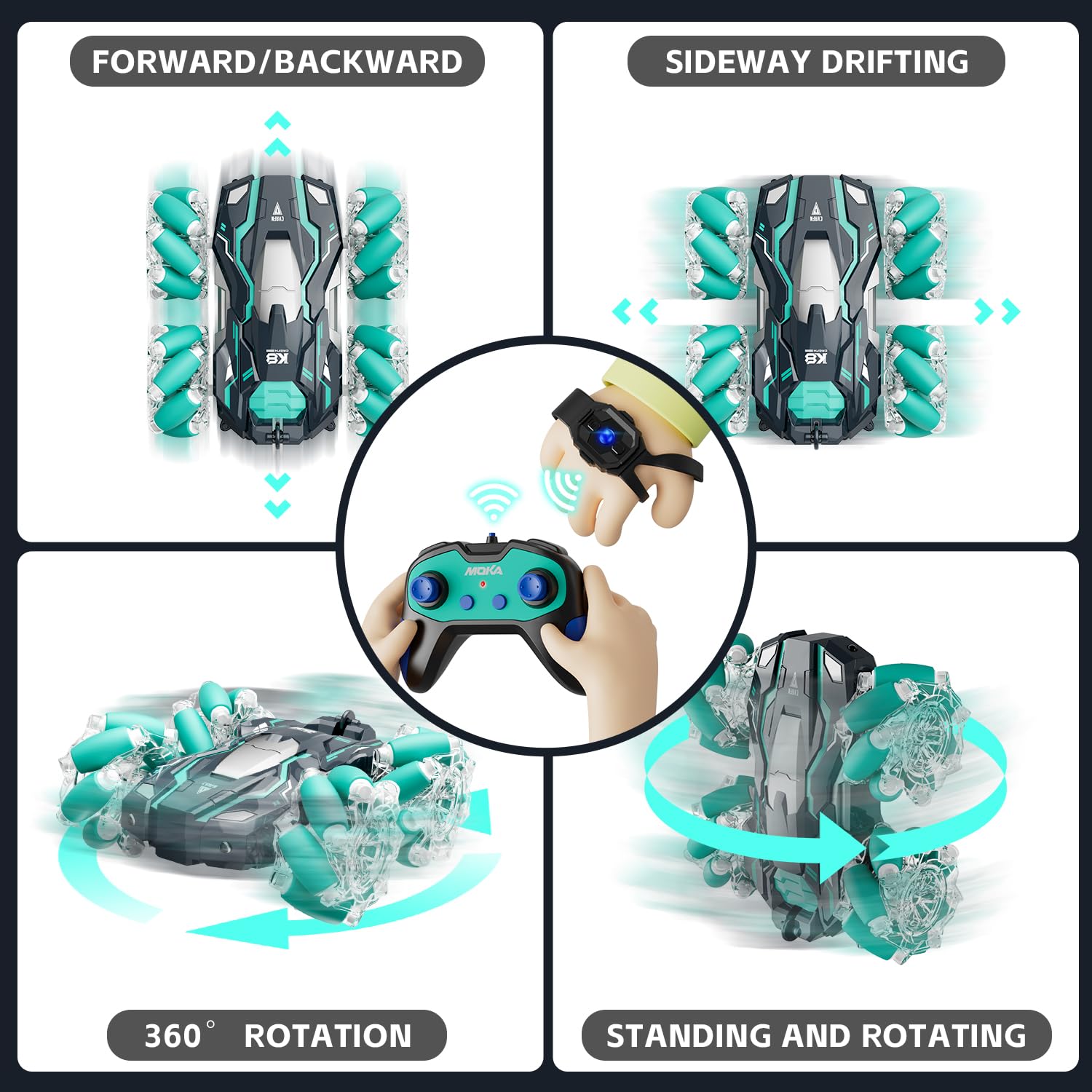 Highmall 1:16 Scale Gesture Sensing RC Stunt Car - 15 KM/H, 4WD, LED Lights, 2.4GHz, for Ages 8-13