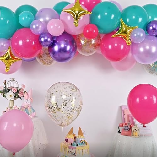 HILAVO 105-Piece Balloon Arch Kit: Teal, Hot Pink, Metallic Purple, Pastel Pink, Pearl Purple, Gold Confetti & Star Foil Balloons