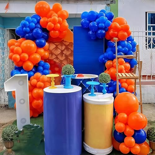 HILAVO 112 Pcs Orange Blue Black Balloon Garland Arch Kit for Graduation, Birthday, Baby Shower
