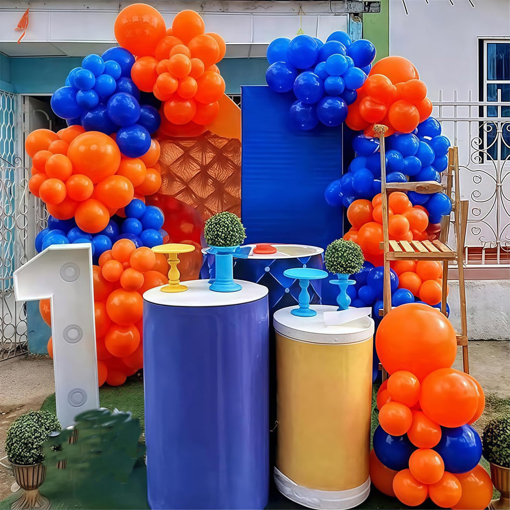 HILAVO 112 Pcs Orange Blue Black Balloon Garland Arch Kit for Graduation, Birthday, Baby Shower