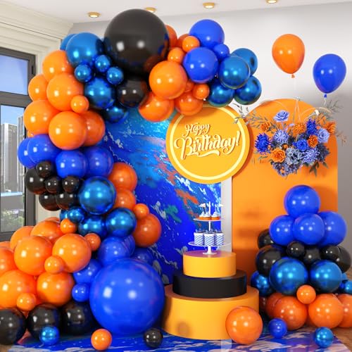 HILAVO 112 Pcs Orange Blue Black Balloon Garland Arch Kit for Graduation, Birthday, Baby Shower