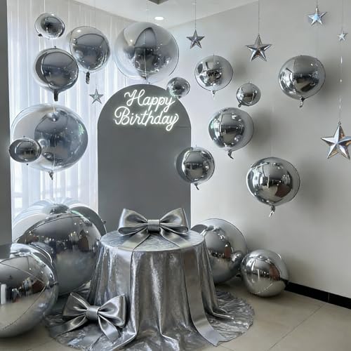 HILAVO 12-Pack Silver Foil Balloons - 22, 15, and 10 Inch 4D Round Balloons for Parties