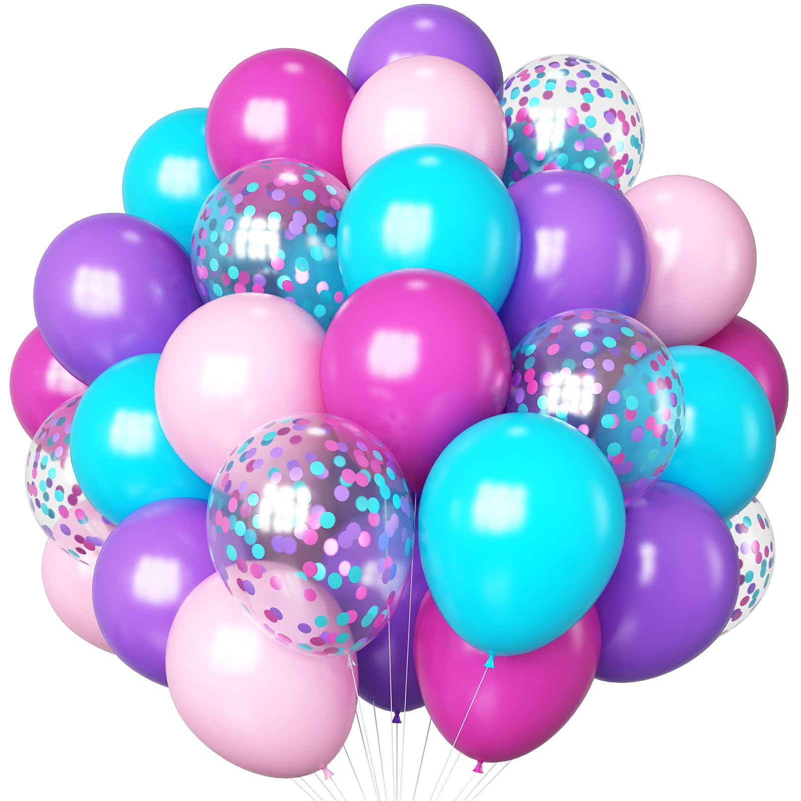 HILAVO 60-Pack Pink Purple Teal Latex Balloons - 12 Inch Hot Pink, Light Pink, Teal, Purple & Confetti Balloons for Parties