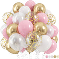 HILAVO 60-Piece Pastel Pink Gold White Balloon Set with Confetti & Ribbons for Birthday Wedding Baby Shower Party Decor