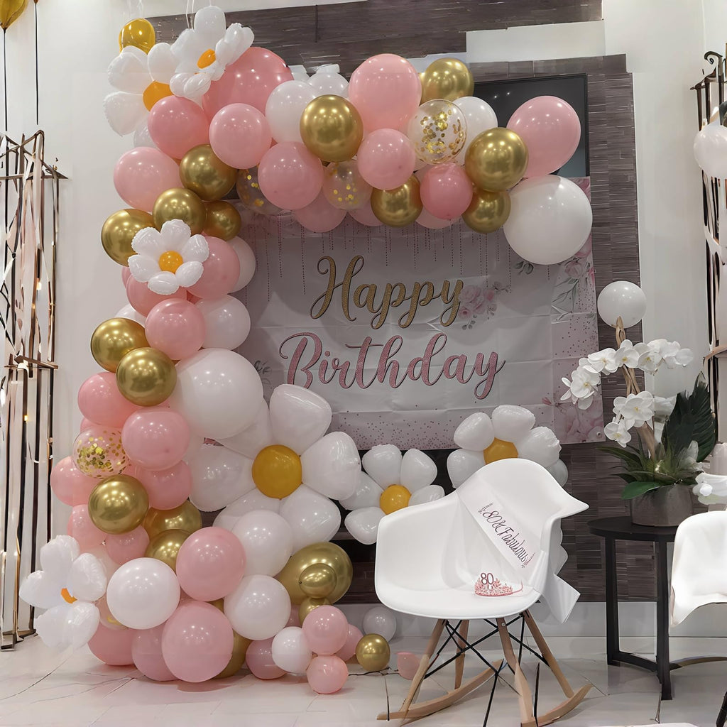 HILAVO 60-Piece Pastel Pink Gold White Balloon Set with Confetti & Ribbons for Birthday Wedding Baby Shower Party Decor
