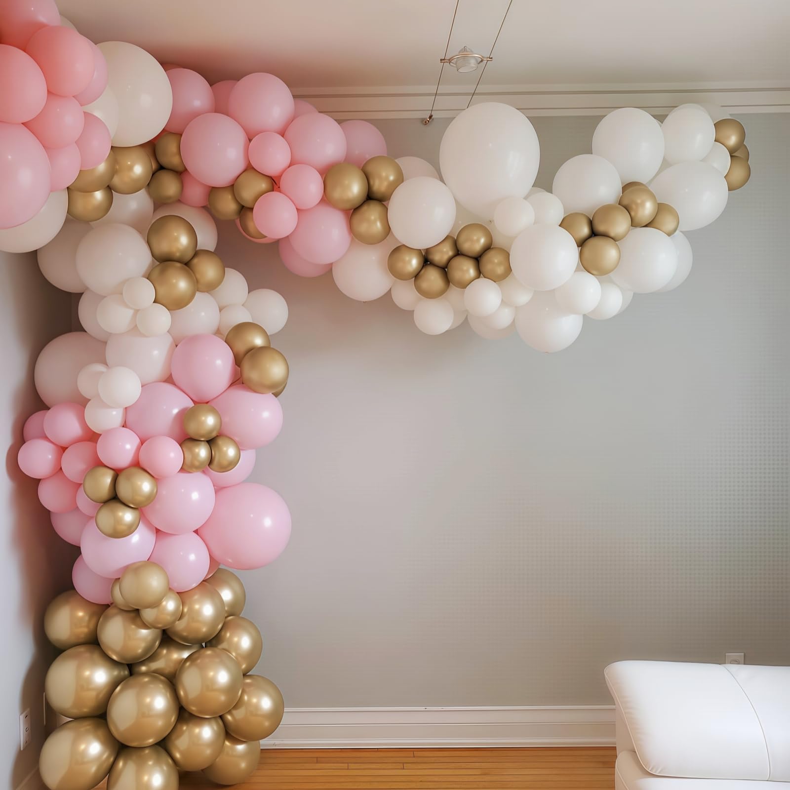 HILAVO 60-Piece Pastel Pink Gold White Balloon Set with Confetti & Ribbons for Birthday Wedding Baby Shower Party Decor