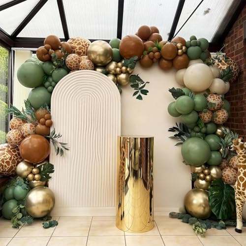 HILAVO 84-Piece Safari Balloon Garland Kit – Sage Green, Brown, Animal Print & Woodland Camo for Jungle/Hunting Themed Parties