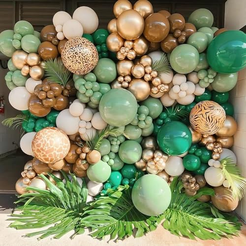 HILAVO 84-Piece Safari Balloon Garland Kit – Sage Green, Brown, Animal Print & Woodland Camo for Jungle/Hunting Themed Parties