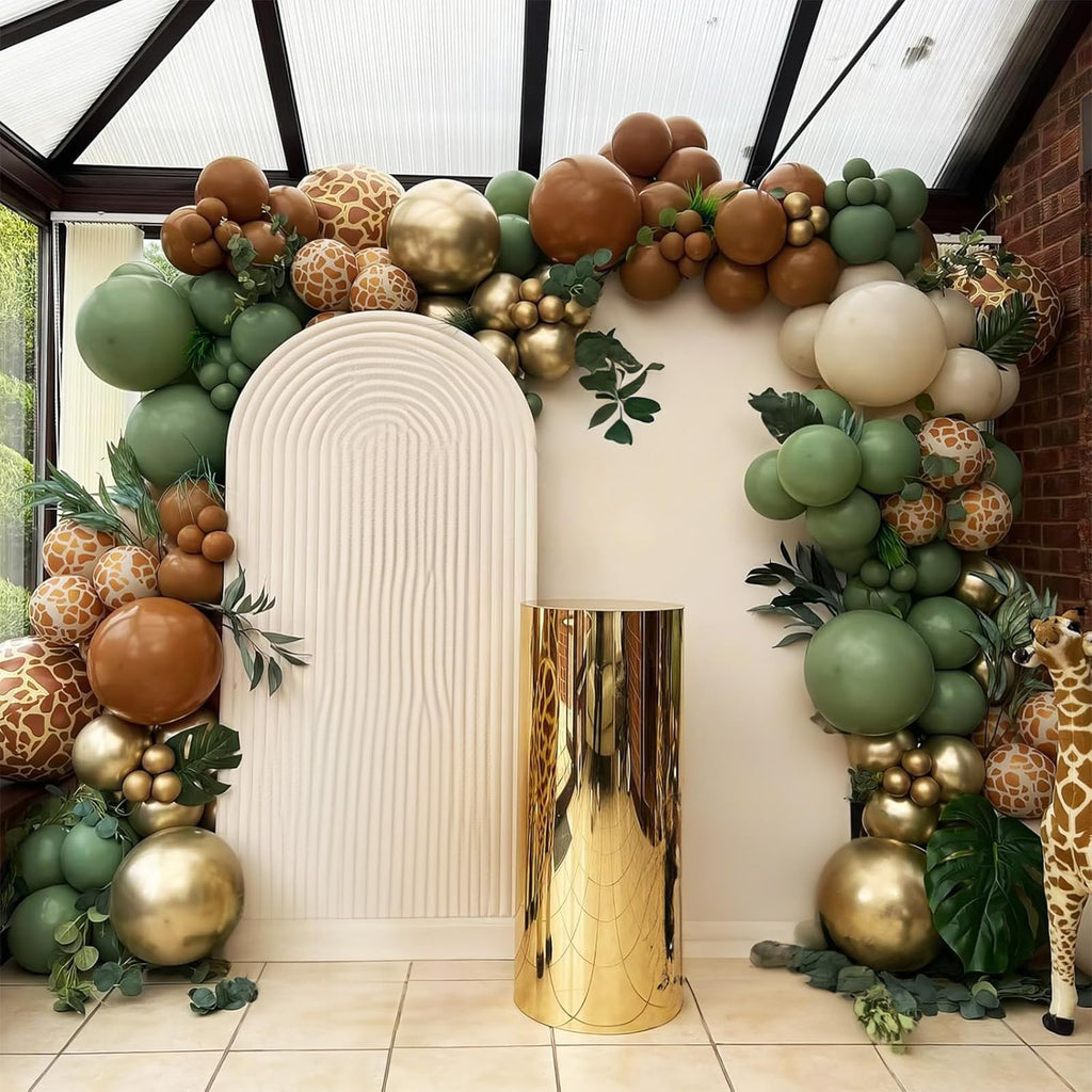 HILAVO 84-Piece Safari Balloon Garland Kit – Sage Green, Brown, Animal Print & Woodland Camo for Jungle/Hunting Themed Parties