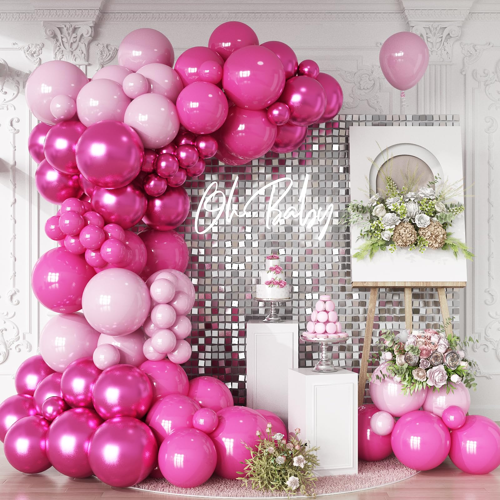 HILAVO 85-Piece Pink Balloon Arch Kit – Hot Pink, Baby Pink & Metallic for Baby Shower, Princess Party & Wedding Decor