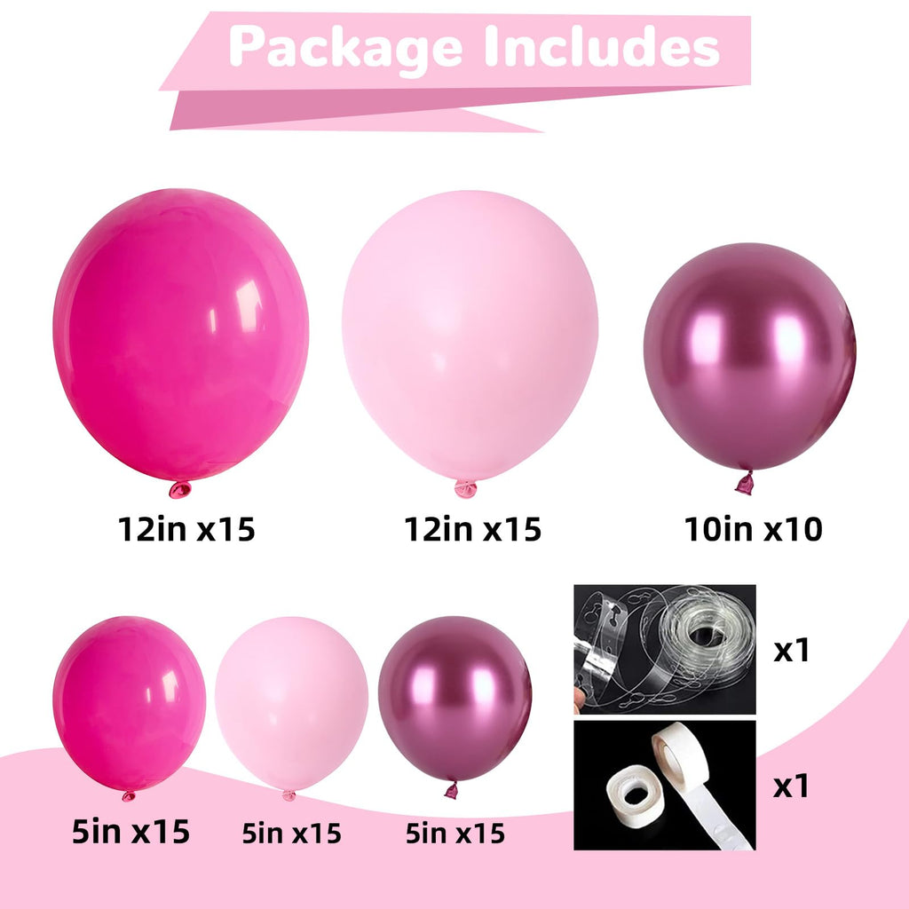 HILAVO 85-Piece Pink Balloon Arch Kit – Hot Pink, Baby Pink & Metallic for Baby Shower, Princess Party & Wedding Decor