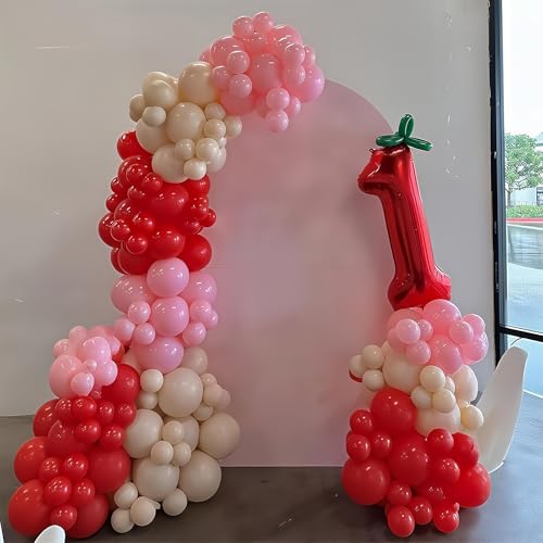 HILAVO 91-Piece Cherry Balloon Arch Kit - Pink, Red & Pastel Yellow Balloons for Strawberry Baby Shower & Birthday Parties