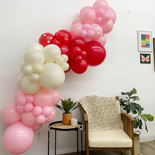 HILAVO 91-Piece Cherry Balloon Arch Kit - Pink, Red & Pastel Yellow Balloons for Strawberry Baby Shower & Birthday Parties