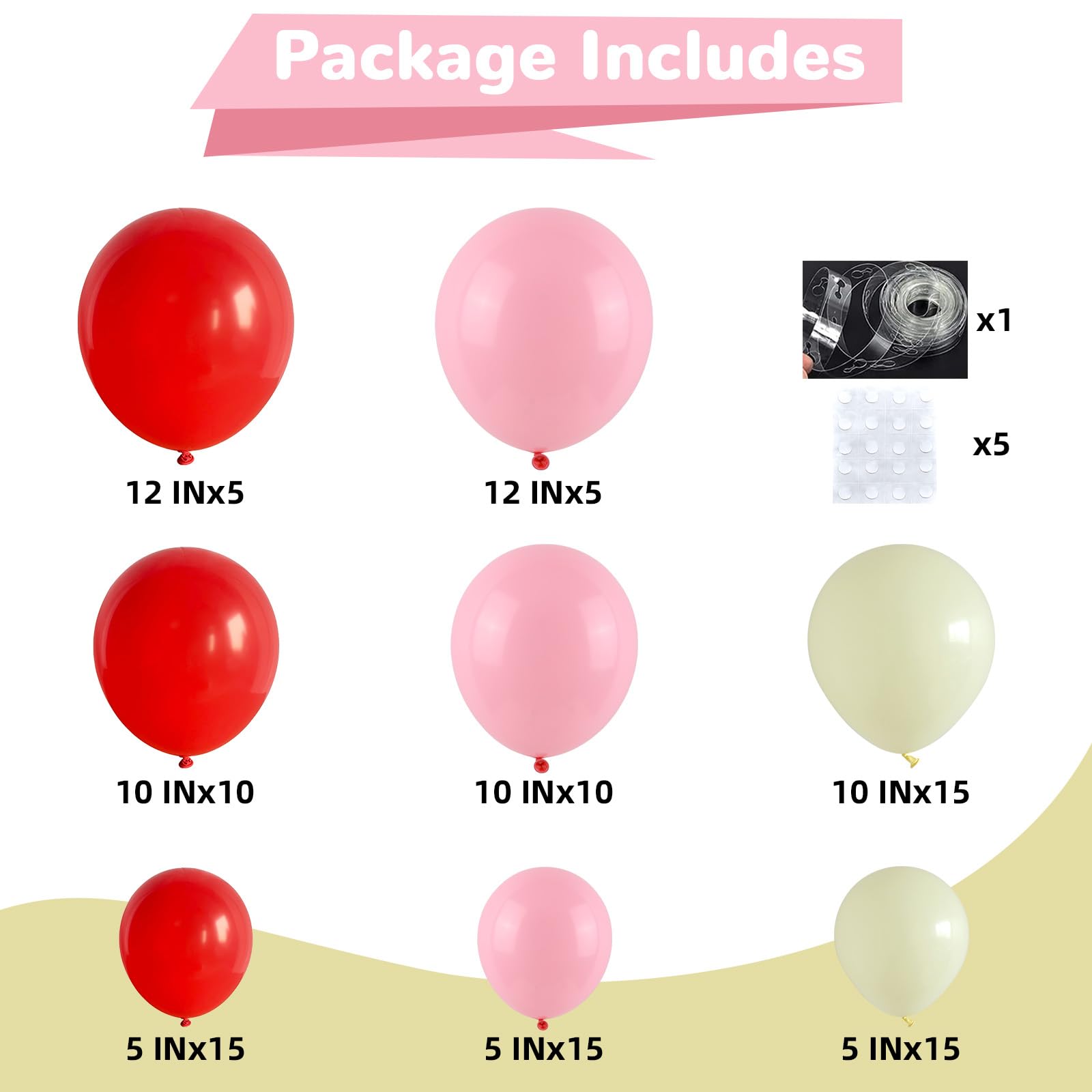 HILAVO 91-Piece Cherry Balloon Arch Kit - Pink, Red & Pastel Yellow Balloons for Strawberry Baby Shower & Birthday Parties