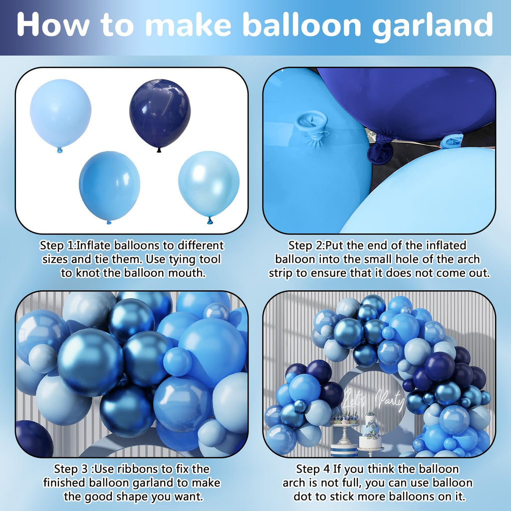 HILAVO Blue Balloon Garland Arch Kit 90 Pcs – Metallic & Pearl Blue Latex Balloons for Party Decor